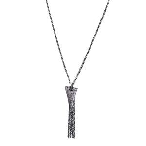 Crystal and Chains Necklace in Gunmetal